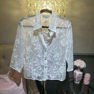 White Sheer Button Down Blouse